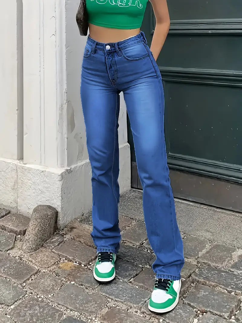 Shani® | Hohe Taille Leicht verwaschene Straight Jeans