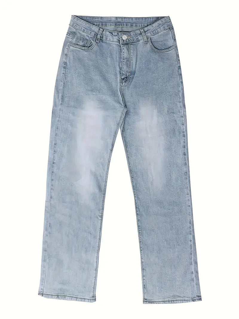 Shani® | Hohe Taille Leicht verwaschene Straight Jeans