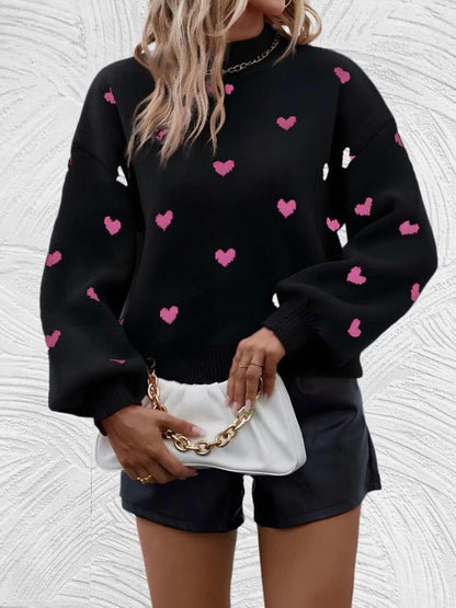 Heart- Oversized trui met ronde hals en hartjesprint - Miller-Mode