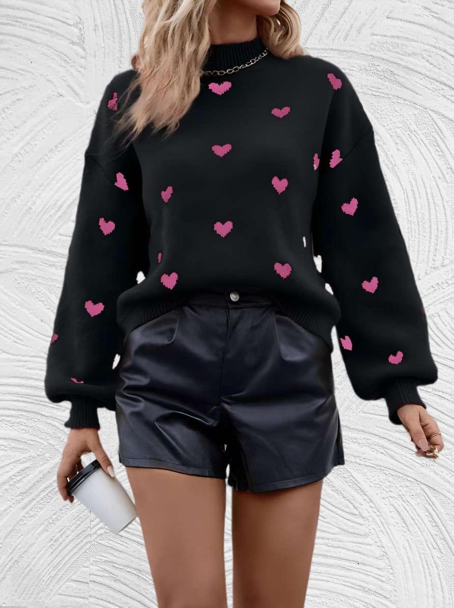 Heart- Oversized trui met ronde hals en hartjesprint - Miller-Mode